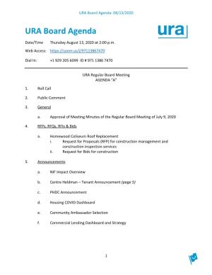 URA Board Agenda: 08/13/2020