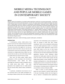 MOBILE MEDIA TECHNOLOGY and POPULAR MOBILE GAMES in CONTEMPORARY SOCIETY Hyung-Min Kim