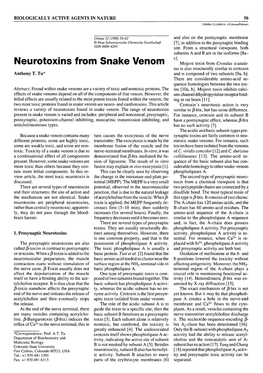Neurotoxins from Snake Venom Mojave Toxin from Crotalus Scututa- Tus Is Also Structurally Similar to Crotoxin Anthony T