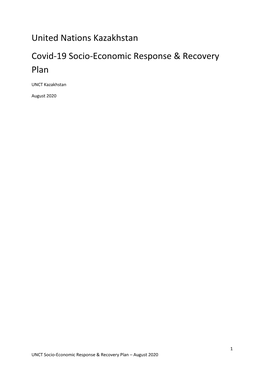 United Nations Kazakhstan Covid-19 Socio-Economic Response & Recovery Plan
