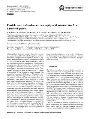 Possible Source of Ancient Carbon in Phytolith Concentrates from Harvested Grasses