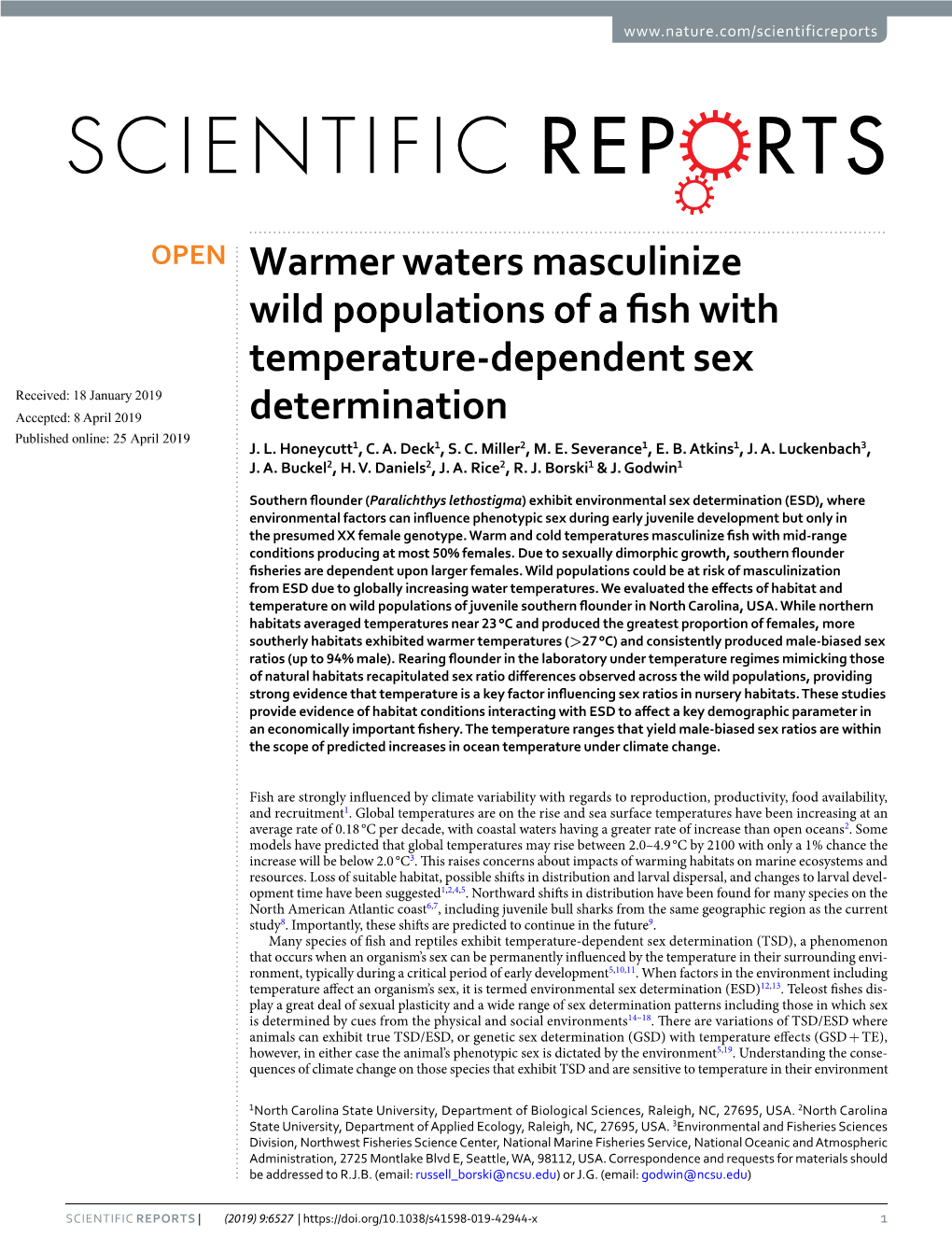 Warmer Waters Masculinize Wild Populations of a Fish