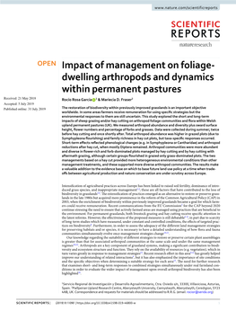 Impact of Management on Foliage-Dwelling Arthropods and Dynamics Within Permanent Pastures