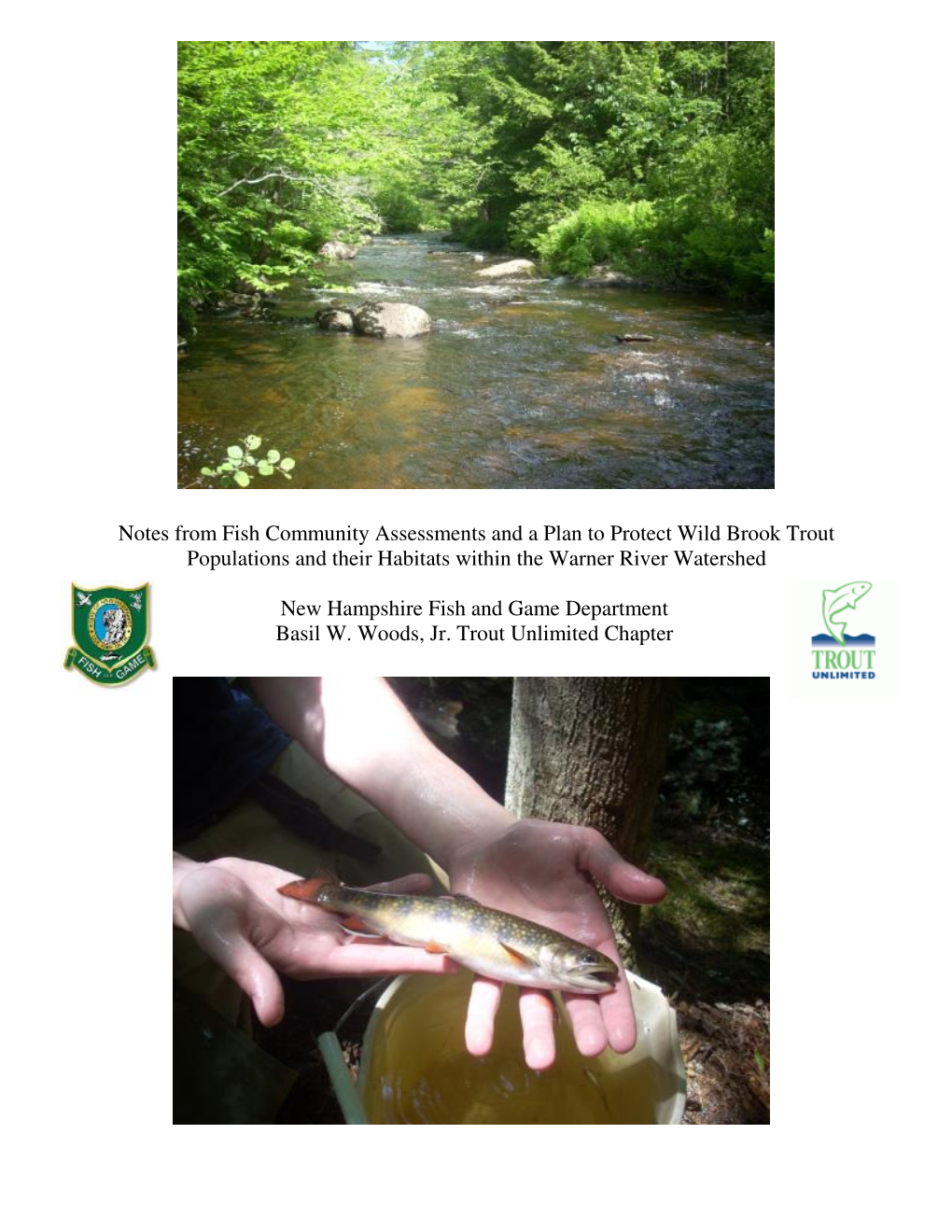Notes from Fish Community Assessments and a Plan to Protect Wild Brook Trout Populations and Their Habitats Within the Warner River Watershed