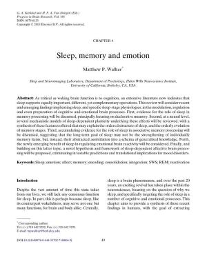 Sleep, Memory and Emotion