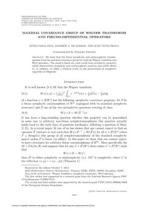 Maximal Covariance Group of Wigner Transforms and Pseudo-Differential Operators