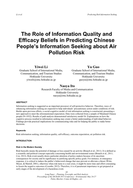 The Role of Information Quality and Efficacy Beliefs in Predicting Chinese People's Information Seeking About Air Pollution Ri