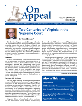 On Appeal | SPRING 2020 on VOLUME V, NUMBER 1 Appeal SPRING 2020 a Member Benefit of the Appellate Practice Section of the Virginia Bar Association