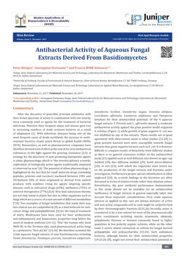 Antibacterial Activity of Aqueous Fungal Extracts Derived from Basidiomycetes