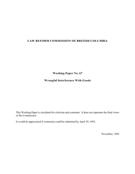LAW REFORM COMMISSION of BRITISH COLUMBIA Working