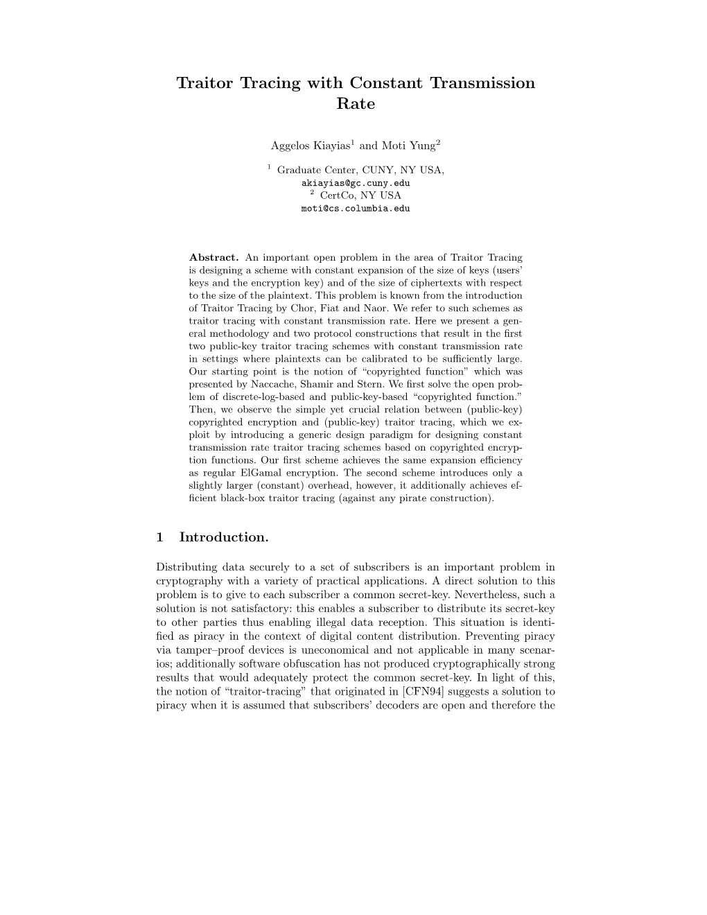 Traitor Tracing with Constant Transmission Rate