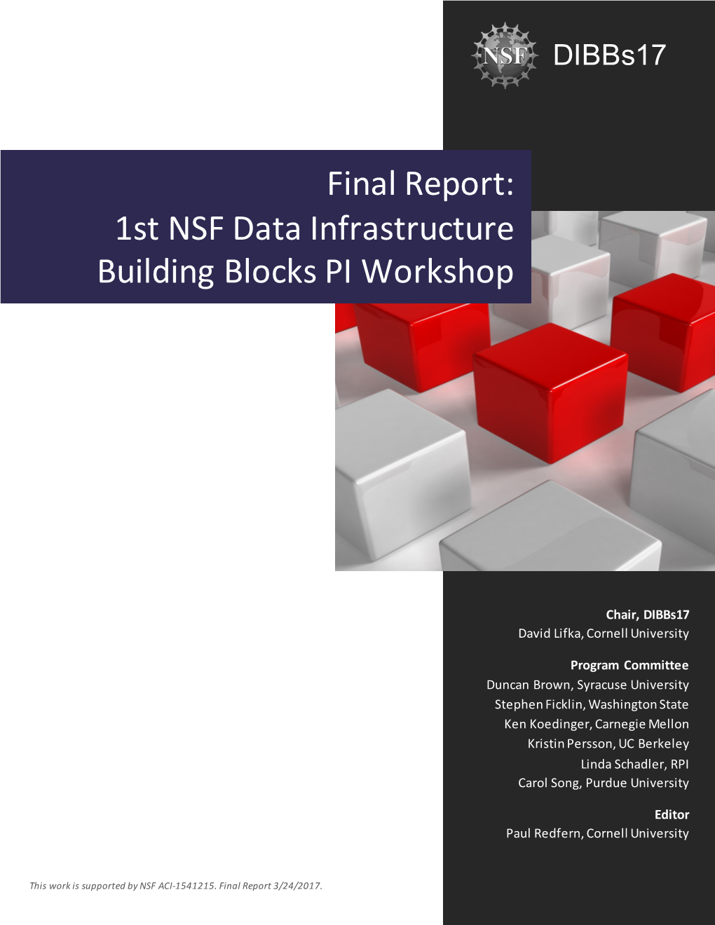 Final Report: 1St NSF Data Infrastructure Building Blocks PI Workshop