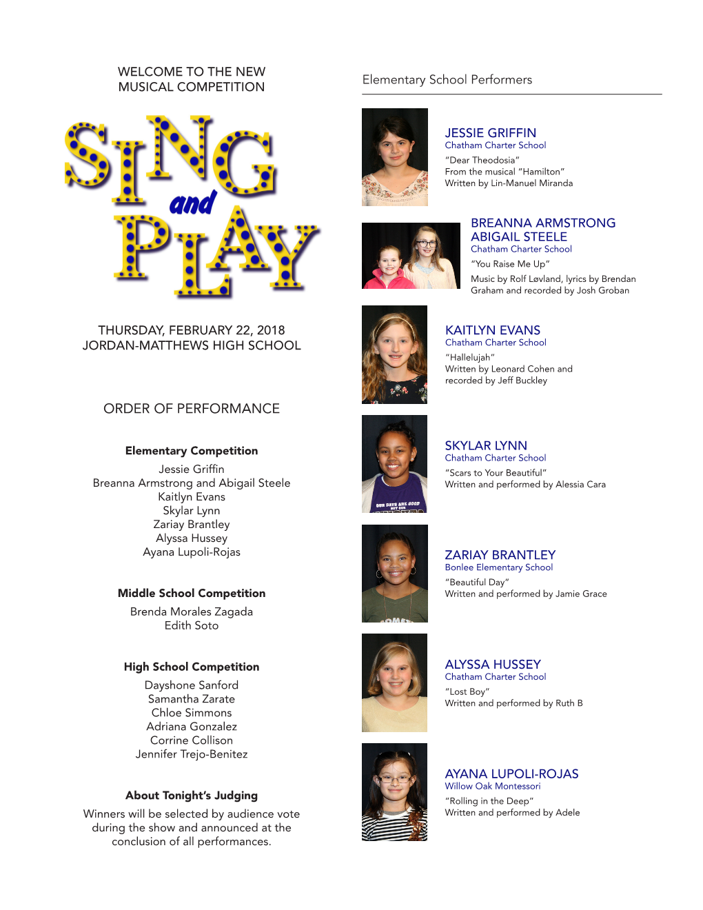 Jmarts Presents | SING and PLAY '18 | Program