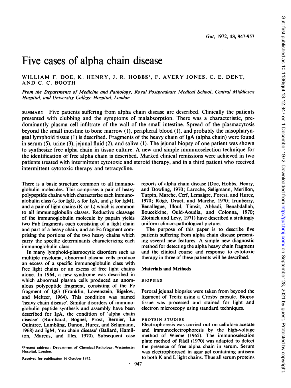 Five Cases of Alpha Chain Disease