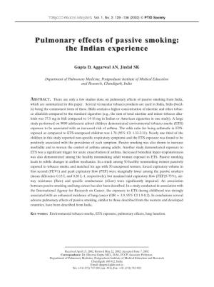 Pulmonary Effects of Passive Smoking: the Indian Experience