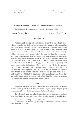 Serum Selenium Levels in Cardiovascular Diseases Kalp