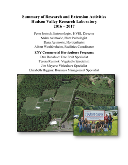Summary of Research and Extension Activities Hudson Valley Research Laboratory 2016 – 2017
