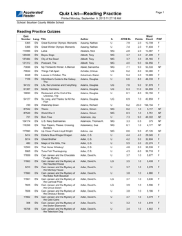 Quiz List—Reading Practice Page 1 Printed Monday, September 9, 2013 11:27:16 AM School: Bourbon County Middle School