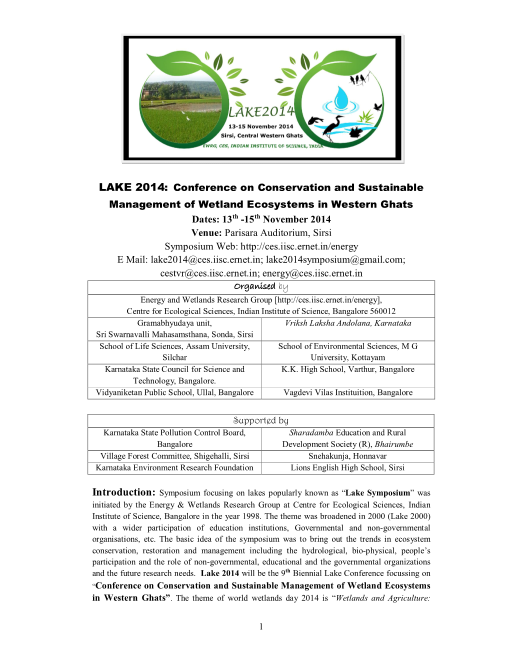 LAKE 2014: Conference on Conservation And