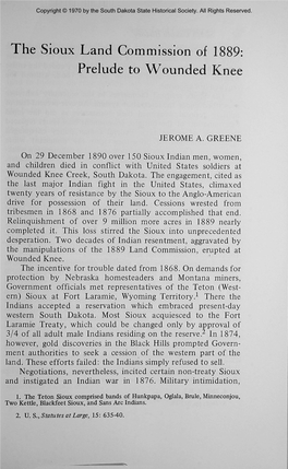 The Sioux Land Commission of 1889: Prelude to Wounded Knee