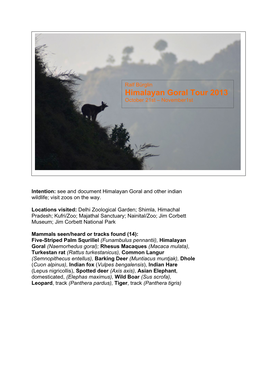 Himalayan Goral Tour 2013 October 21St – November1st