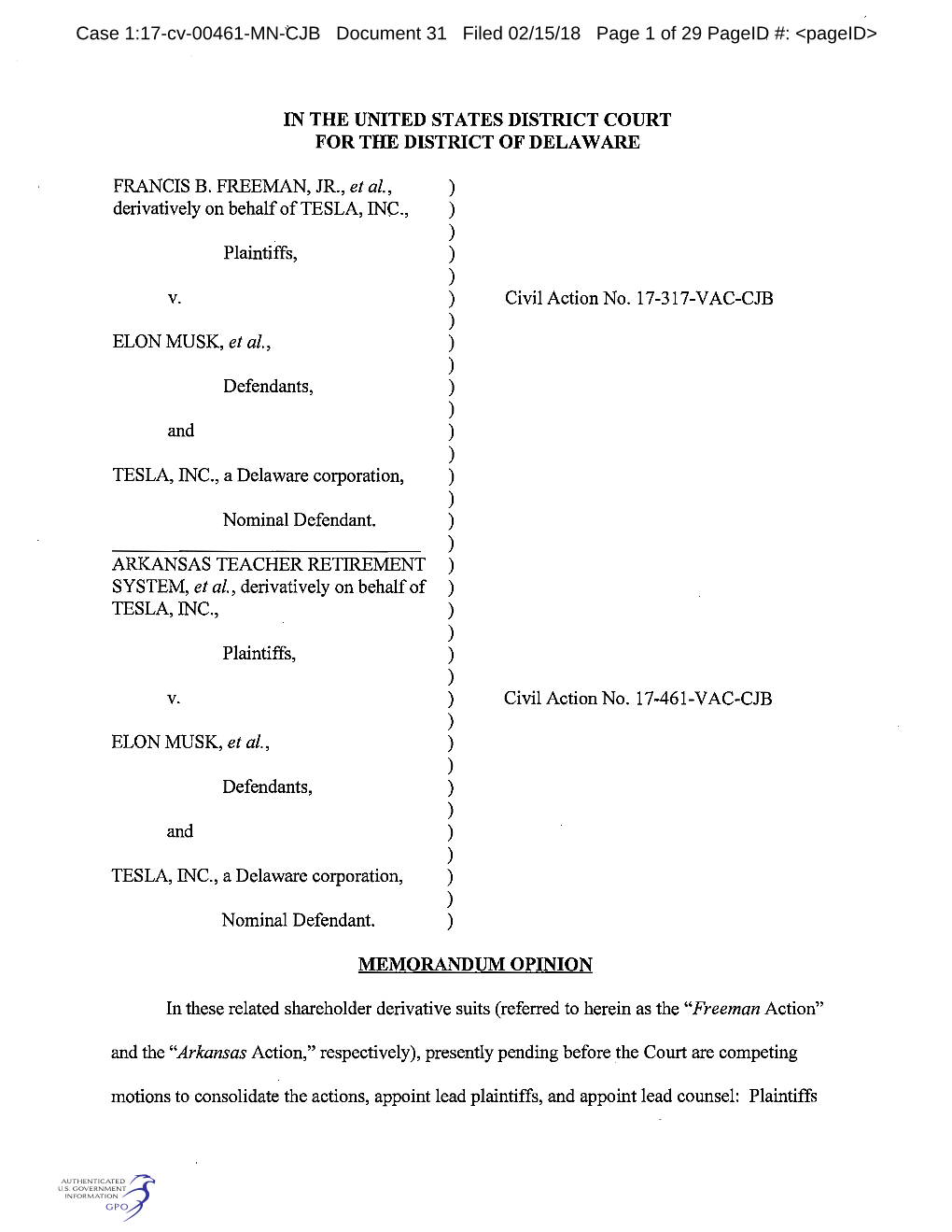 Case 1:17-Cv-00461-MN-CJB Document 31 Filed