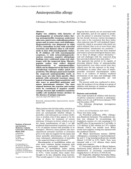 Aminopenicillin Allergy Arch Dis Child: First Published As 10.1136/Adc.76.6.513 on 1 June 1997