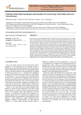 Utilization of Rice Husks Into Biochar and Nanosilica: for Clean Energy, Soil Fertility and Green Nanotechnology International