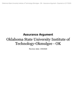 Oklahoma State University Institute of Technology-Okmulgee - OK - Assurance Argument - Exported on 2/17/2020