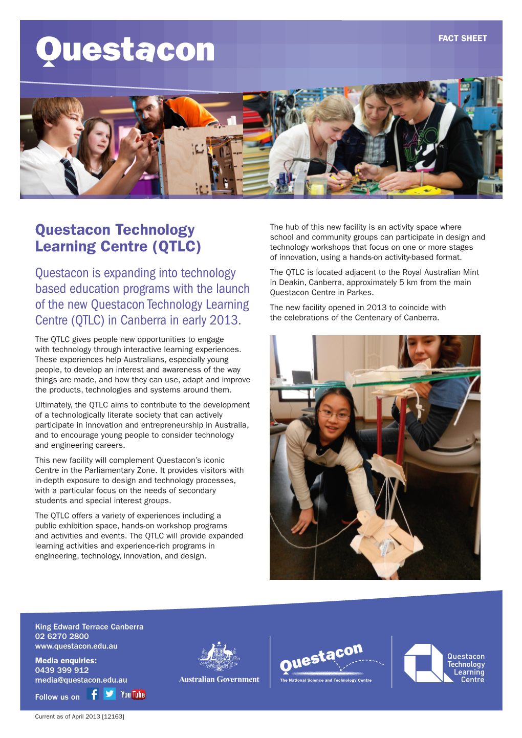 Questacon Technology Learning Centre Fact Sheet