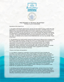 Palau Declaration on the Ocean Life and Future