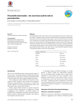 Prevotella Intermedia – an Overview and Its Role in Periodontitis M