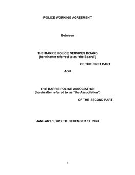 POLICE WORKING AGREEMENT Between the BARRIE