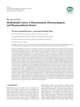 Review Article Phellodendri Cortex: a Phytochemical, Pharmacological, and Pharmacokinetic Review