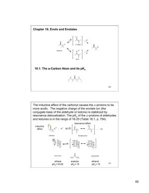The Α-Carbon Atom and Its Pka the Inductive Effect of the Carbonyl