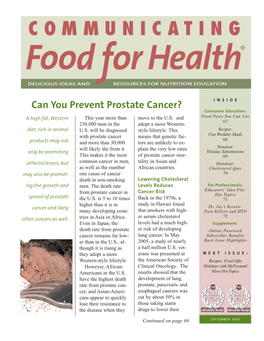 Can You Prevent Prostate Cancer? INSIDE Consumer Education: a High-Fat, Western This Year More Than Move to the U.S