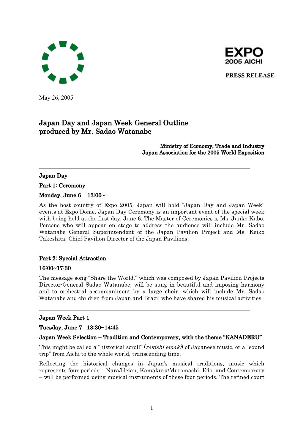 Japan Day and Japan Week General Outline Produced by Mr