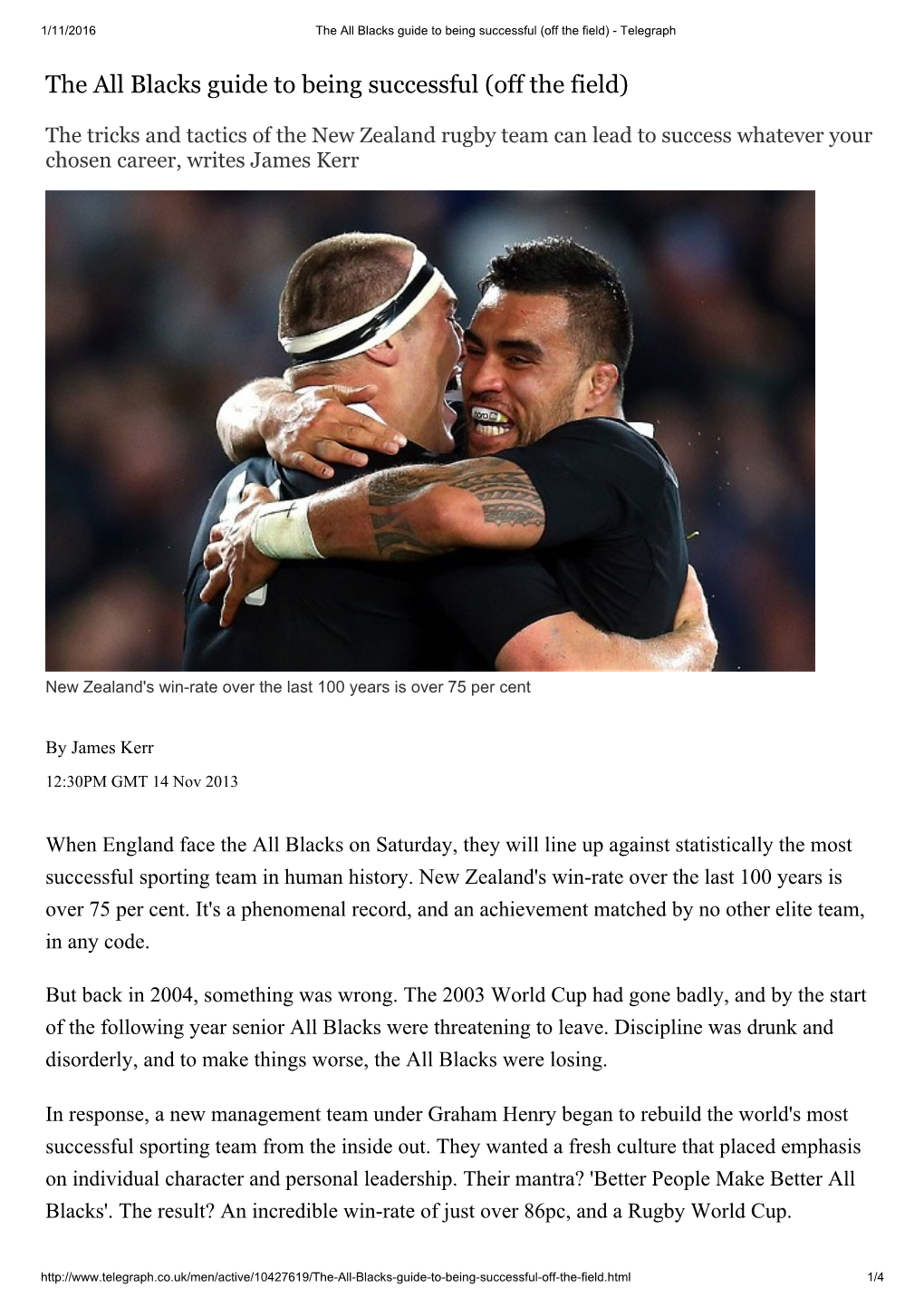 The All Blacks Guide to Being Successful (Off the Field) ­ Telegraph