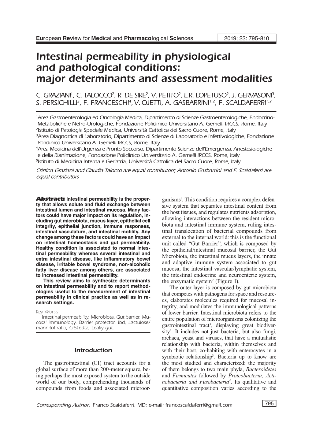 Intestinal Permeability in Physiological and Pathological Conditions: Major Determinants and Assessment Modalities