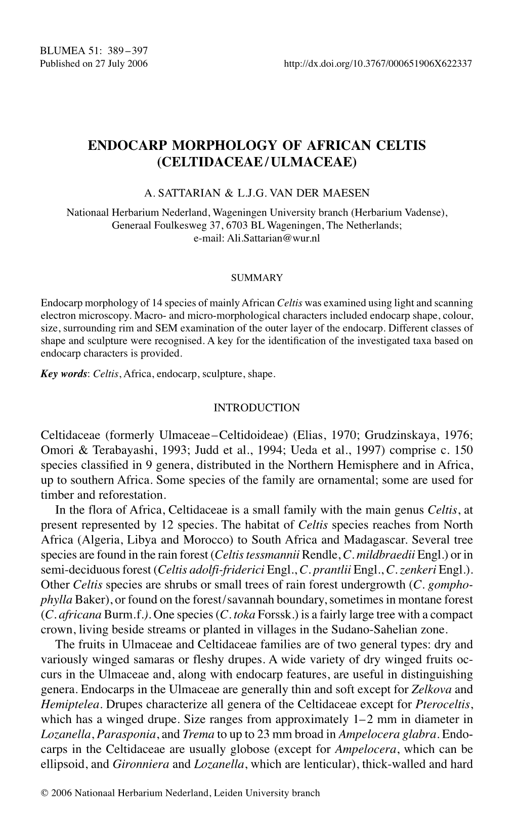 Endocarp Morphology of African Celtis (Celtidaceae/Ulmaceae)