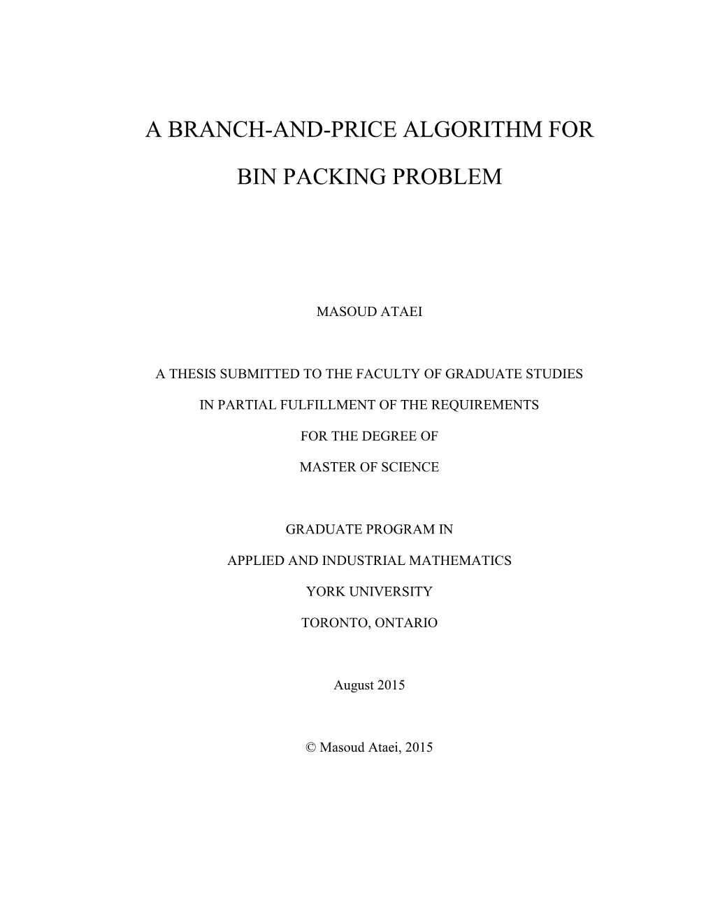 A Branch-And-Price Algorithm for Bin Packing Problem