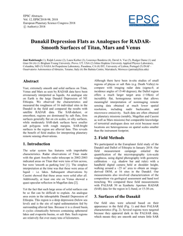 Danakil Depression Flats As Analogues for RADAR- Smooth Surfaces of Titan, Mars and Venus