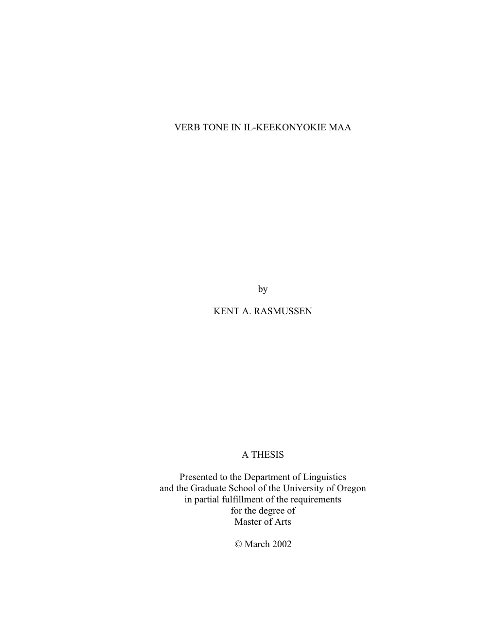 VERB TONE in IL-KEEKONYOKIE MAA by KENT A. RASMUSSEN A