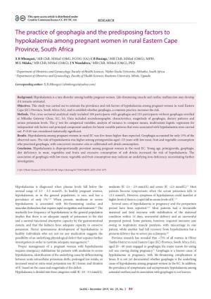 The Practice of Geophagia and the Predisposing Factors to Hypokalaemia Among Pregnant Women in Rural Eastern Cape Province, South Africa