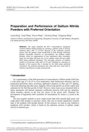 Preparation and Performance of Gallium Nitride Powders with Preferred Orientation