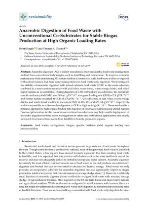 Anaerobic Digestion of Food Waste with Unconventional Co-Substrates for Stable Biogas Production at High Organic Loading Rates