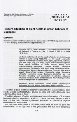 THAISZIA JOURNAL of BOTANY Present Situation of Plant Health In