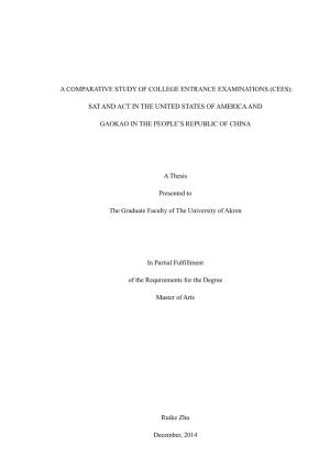 A Comparative Study of College Entrance Examinations (Cees)