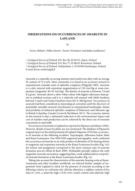 Observations on Occurrences of Awaruite in Lapland