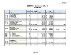 2019 City Enrichment Fund SUMMARY